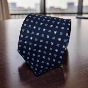 Brooks Brothers Pure Silk Stain Resistant Tie Blue Geometric Square  58.75"x 3.5
